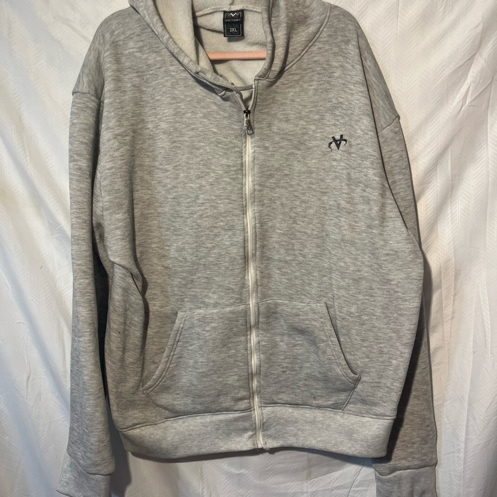 Victory Gray  full zip front Men’s Hoodie with Kangaroo pocket . Plus size 3X